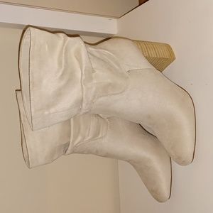 Mid-calf slouch booties; cream color